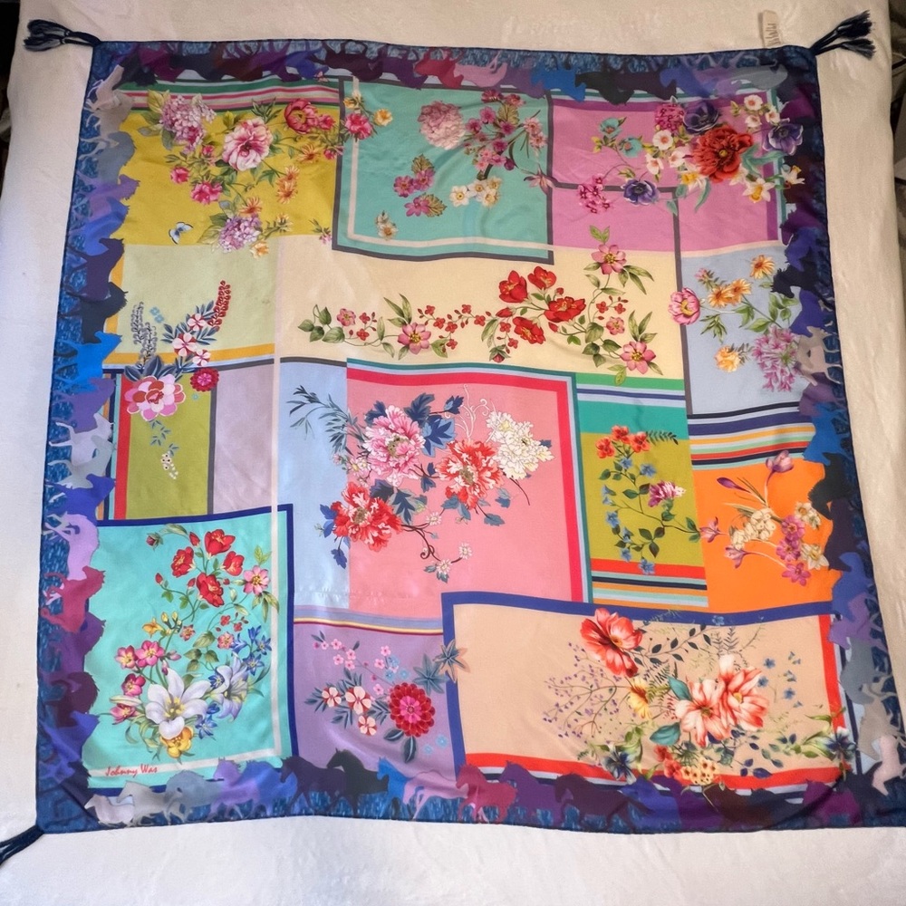 Johnny Was Silk SCARF NWT ! 12 Tassels! - Picture 3 of 6